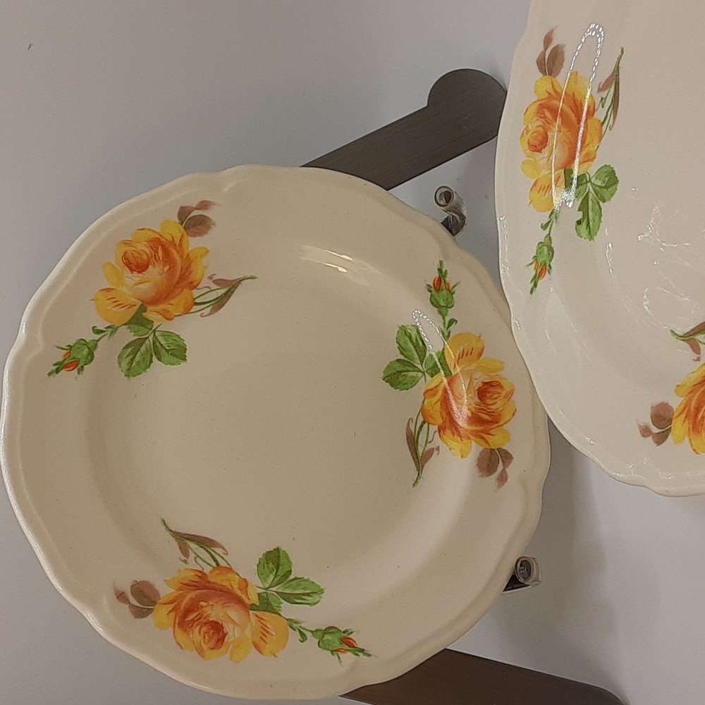 Yellow Rose 6" Scalloped Bread Butter Plates (2) Edwin M Knowles Made In USA